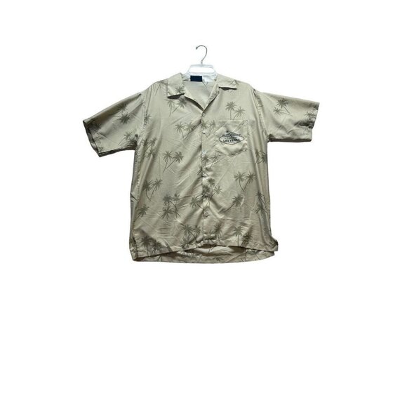 Las Vegas Palm Trees short sleeve button up MENS M Khaki Beige Retro - Picture 1 of 13